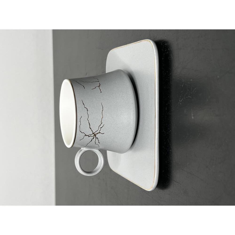 Mini Espresso Ceramic Cup And Saucer in Grey with Gold Rim